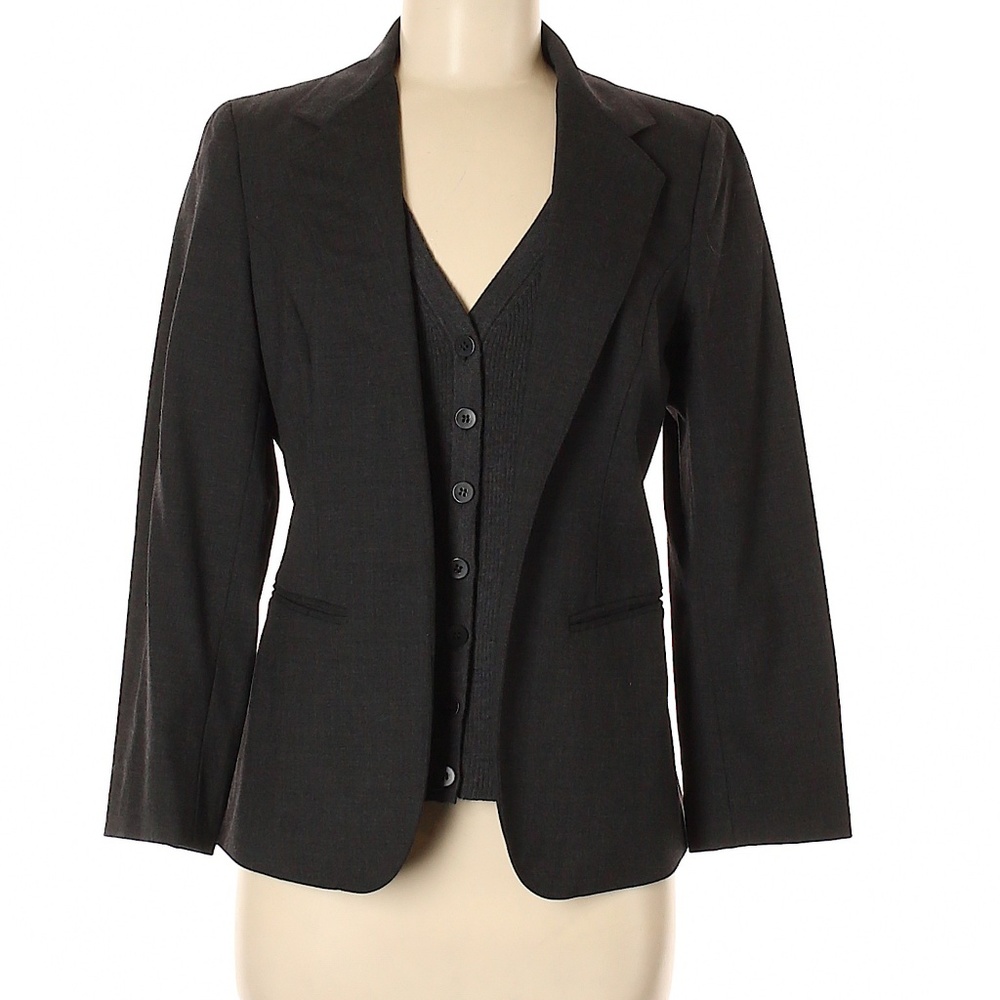 Lafayette 148 NY Virgin Wool Blazer W Vest Size 12 Charcoa… Dark Academia